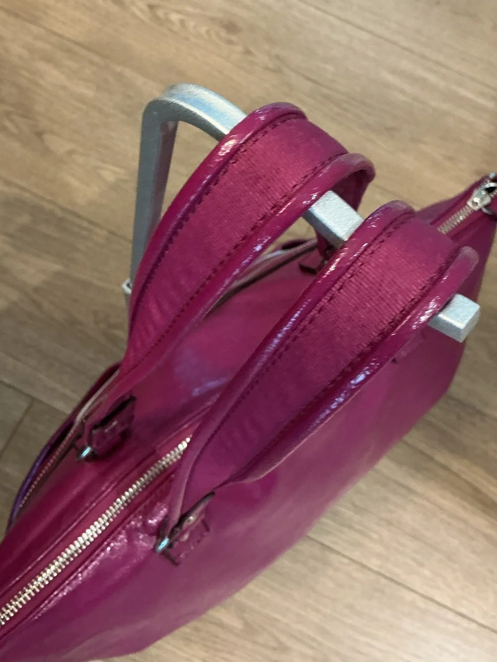 Coach Magenta Leather Tote Bag with Dual Zipper Pockets EUC